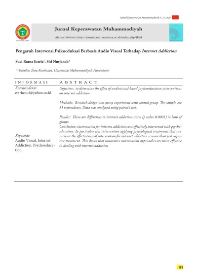 Pengaruh Intervensi Psikoedukasi Berbasis Audio Visual Terhadap Internet  Addiction