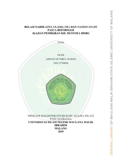 Kehidupan bangsa dan negara dan bahkan dapat mengancam nkri dan kebhinnekaan. Relasi Nahdlatul Ulama Nu Dan Nation State Pasca Reformasi Kajian Pemikiran Kh Mustofa Bisri