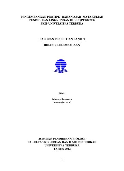 1) jelaskanlah bahwa cara pandang antroposentris . Pengembangan Protipe Bahan Ajar Matakuliah Pendidikan Lingkungan Hidup Pebi4223 Fkip Universitas Terbuka