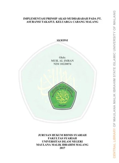 Hasil ini memperlihatkan alasan pt. Implementasi Prinsip Akad Mudharabah Pada Pt Asuransi Takaful Keluarga Cabang Malang