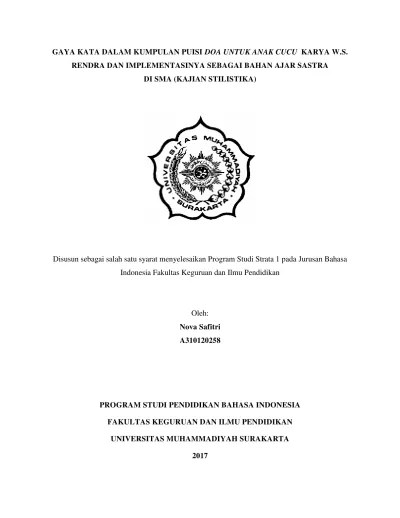 Rendra banyak menggunakan metafora yaitu ruang . Gaya Kata Dalam Kumpulan Puisi Doa Untuk Anak Cucu Karya W S Rendra Dan Implementasinya Sebagai Bahan Ajar Sastra Di Sma Kajian Stilistika