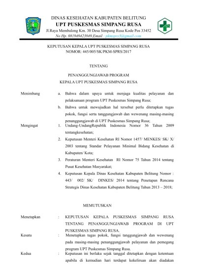 Dengan alasan yang tepat sebagai upaya pencapaian yang optimal dari kinerja puskesmas. 2 3 1 2 Sk Kepala Puskesmas Tentang Penetapan Penanggung Jawab Program Ukm Dan Ukp Di Puskesmas