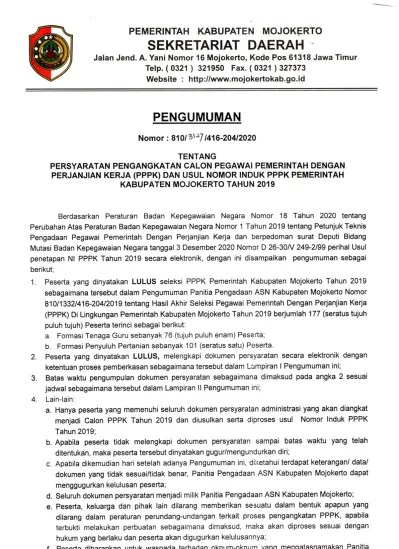 Sebagai upaya untuk mengurangi kesulitan para peserta pemberkasan ulang dalam mendapatkan surat keterangan sehat rohani dan dari hasil koordinasi, rsud dr. Daftar Kelengkapan Persyaratan Dan Proses Pemberkasan Pengangkatan Calon Pppk Dan Usul Nomor Induk Pppk Pemerintah Kabupaten Mojokerto Tahun 2019