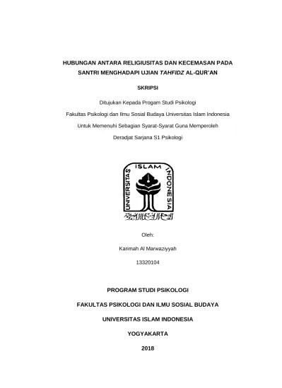 Download contoh blangko lembar penilaian ujian tahfidz dalam ms word format doc microsoft office sebagai tolak ukur skor nilai di raport. Hubungan Antara Religiusitas Dan Kecemasan Pada Santri Menghadapi Ujian Tahfidz Al Qur An
