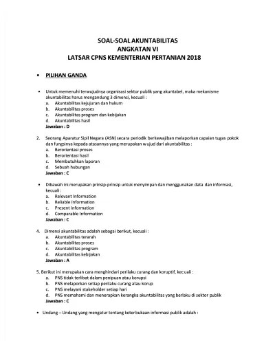 Secara keseluruhan, penilaian hasil pembelajaran latsar cpns dibagi. Soal Latsar Docx