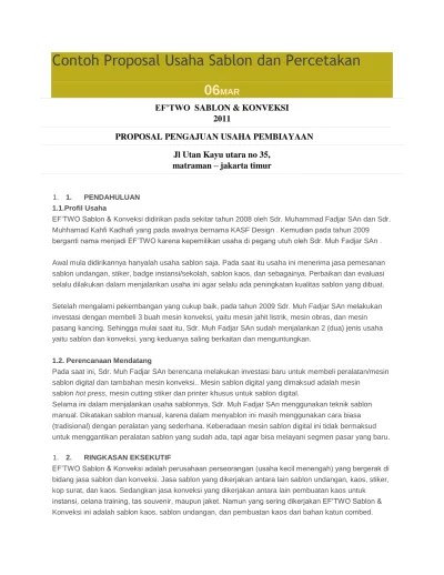 Contoh Proposal Usaha Sablon Dan Percetakan Pdf Kemudian pada tahun 2009 berganti.