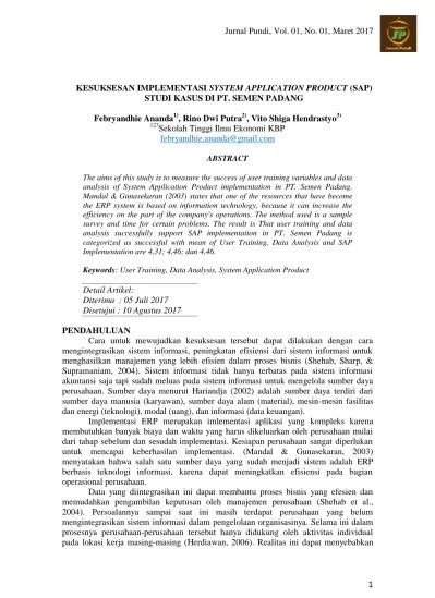 Equation modelling (sem) (studi kasus di pt boma bisma indra (persero)) Kesuksesan Dan Kegagalan Implementasi Enterprise Resource Planning Erp Dan Contoh Studi Kasus Pt Semen Gresik Fox Meyer