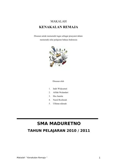 Agar banyak pelajar yang dapat mengetahui bahayanya kenakalan remaja. Makalah Kenakalan Remaja