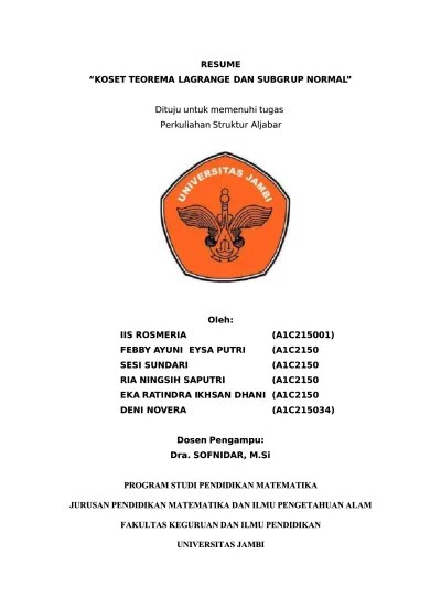 Misal $g$ adalah grup abelian (grup komutatif) dengan elemen identitas $e$. Koset Teorema Lagrange Dan Subgrup Normal