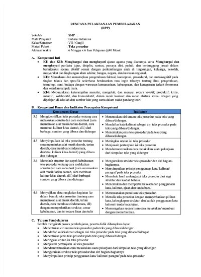 Guru dan siswa membuat kesimpulan cara menentukan kpk dari dua atau lebih bilangan; Top Pdf Contoh Rpp K13 Bahasa Indonesia Teks Prosedur Terbaru Disertai Literasi Ppk 4c Dan Hots 123dok Com