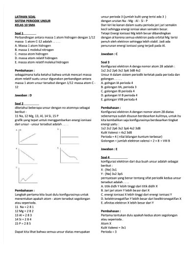 Latihan Soal Sistem Periodik Unsur 10 Sma