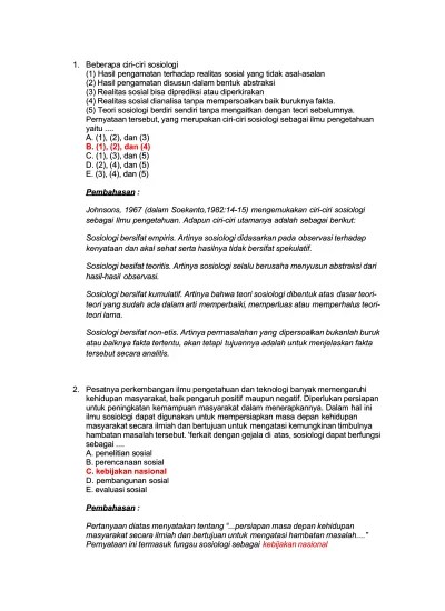 Contoh pertanyaan tentang teori belajar kognitif. Top Pdf Jawaban Pembahasan Un Sosiologi 2013 2014 123dok Com