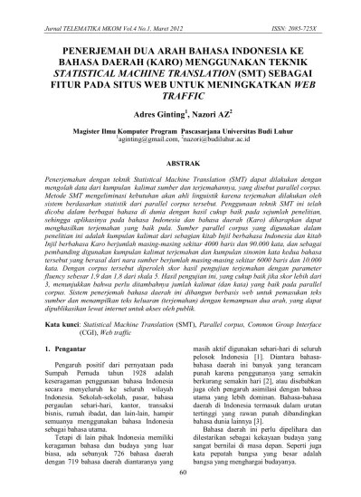 But at the very least, it can help those of you who want to know the meaning of the word in karo. Jurnal Telematika Mkom Vol 4 No 1 Maret 2012 Issn X