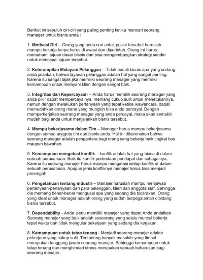 Punya jiwa kepemimpinan · 4. Karakter Manajer