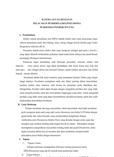 Kerangka acuan program pemberantasan penyakit diare i. Kak Ispa Diare Hepatitis Baru