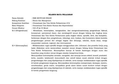 Daftar harga sarana prasarana kelas xii terbaru oktober 2021. Silabus Otomatisasi Tata Kelola Kepegawaian Kelas Xii