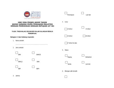 Anda dipohon menjawab semua soalan dengan jujur dan teliti. Top Pdf Borang Kaji Soal Selidik Tingkahlaku Delinkuen 123dok Com