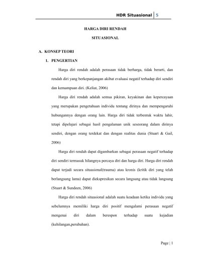 Pathway harga diri rendah situasional. Asuhan Keperawatan Harga Diri Rendah Men