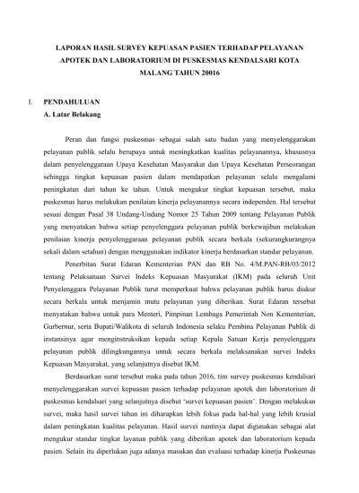 Tabel 3.1 jumlah kunjungan pasien di puskesmas kabupaten lumajang tahun. Laporan Hasil Survey Kepuasan Pasien Terhadap Pelayanan Apotek Dan Laboratorium Di Puskesmas Kendalsari Kota Malang Tahun 20016