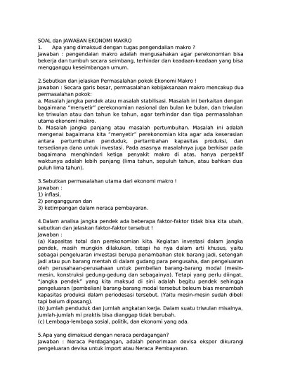 Pembahasan soal uts pte makro 2016/2017. Top Pdf Soal Dan Jawaban Ekonomi Makro 123dok Com