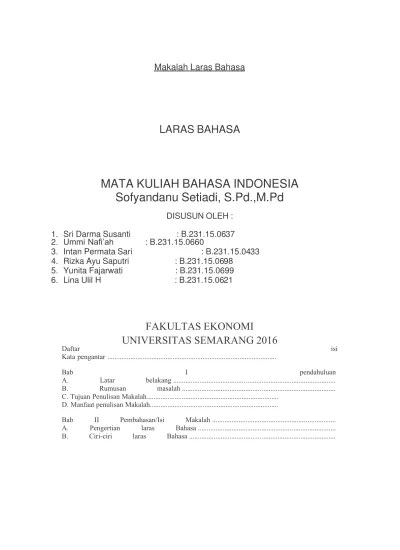 Fiksi merupakan karya naratif yang. Makalah Laras Bahasa