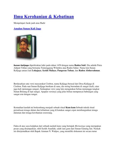 Pdf | karya sastra menggunakan bahasa sebagai sarana untuk menyampaikan ide dan gagasan penulis. Ilmu Kerohanian Kanjeng Sunan Kali Jaga