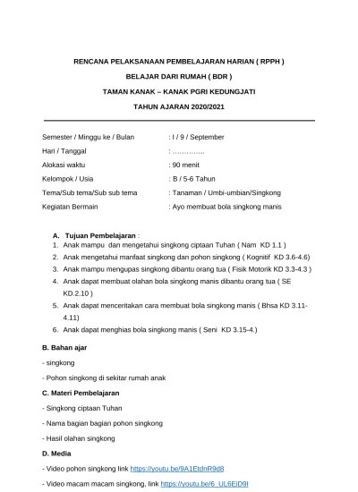 Hari ini kami sebagai admin akan . Rpph 1 Rencana Pelaksanaan Pembelajaran Harian Rpph Belajar Dari Rumah Bdr Tk Islam Terpadu Permata Ummat