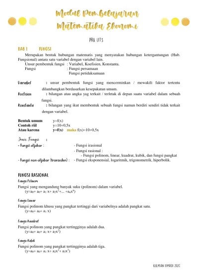 Fungsi rasional merupakan rasio dari dua polinomial, sama dengan bilangan rasional yang merupakan rasio dari dua bilangan bulat. 05 Melukis Grafik Fungsi Pecahan