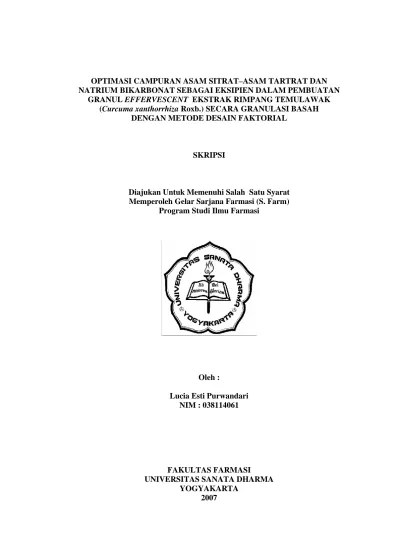 Skripsi Diajukan Sebagai Salah Satu Syarat Untuk Memper Gelar Sarjana Farmasi S Farm Dibidang Jurusan Farmasi Pada Fakultas Mipa 