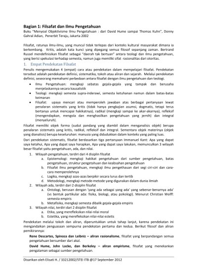 Bagian 1: Filsafat dan Ilmu Pengetahuan Rene Descartes, Spinoza dan Leibniz  aliran rasionalisme