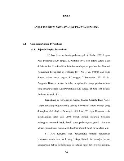 Arsitektur / bangunan / konstruksi. Bab 3 Analisis Sistem Procurement Pt Jaya Kencana