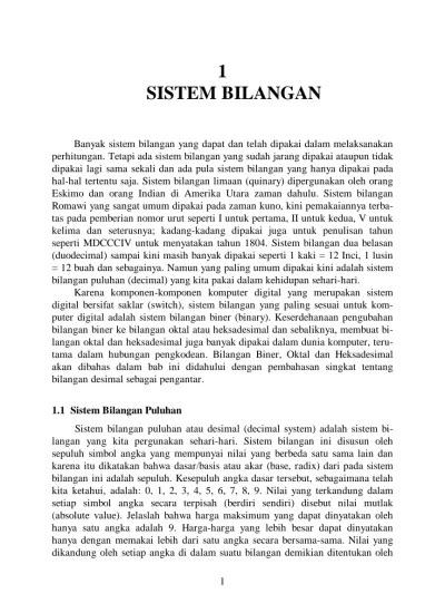 nilai tempat sistem bilangan biner merupakan perpangkatan dan nilai 2 sebagai berikut. Sistem Bilangan 1 1 Sistem Bilangan Puluhan