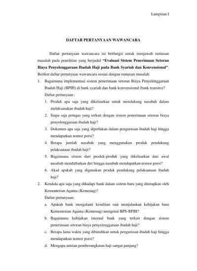 Dalam seleksi calon penyuluh agama islam non pns, tes wawancara atau interview test sesuai juknis merupakan bagian yang tidak akan . Daftar Pertanyaan Wawancara