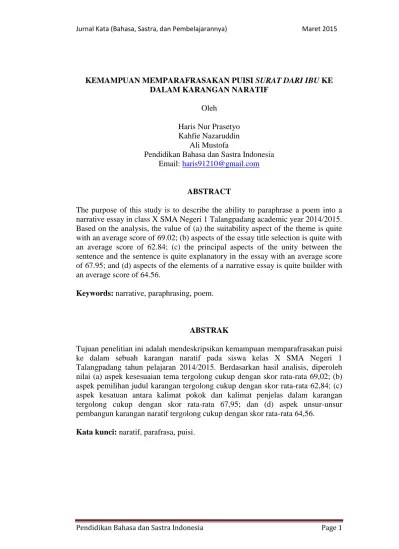 puisi yang kami kaji, pada kesempatan kali ini adalah puisi yang berjudul &quot;surat&quot; Analisis Bunyi Kata Dan Citraan Dalam Puisi Anak Oleh Itaristanti M A