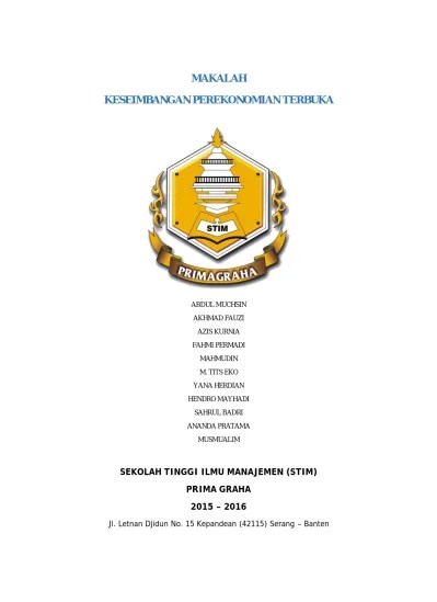 Keseimbangan berdasarkan pendekatan suntikan bocoran. Makalah Keseimbangan Perekonomian Terbuka