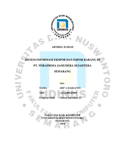 Ka, program studi teknik informatika. Sistem Informasi Ekspor Dan Impor Barang Di Pt Wiraprima Samudera Sejahtera Semarang