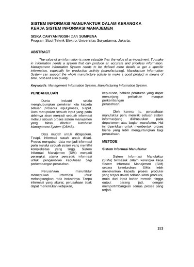 Daftar perusahaan manufaktur terbaru di bei ; Sistem Informasi Manufaktur Dalam Kerangka Kerja Sistem Informasi Manajemen