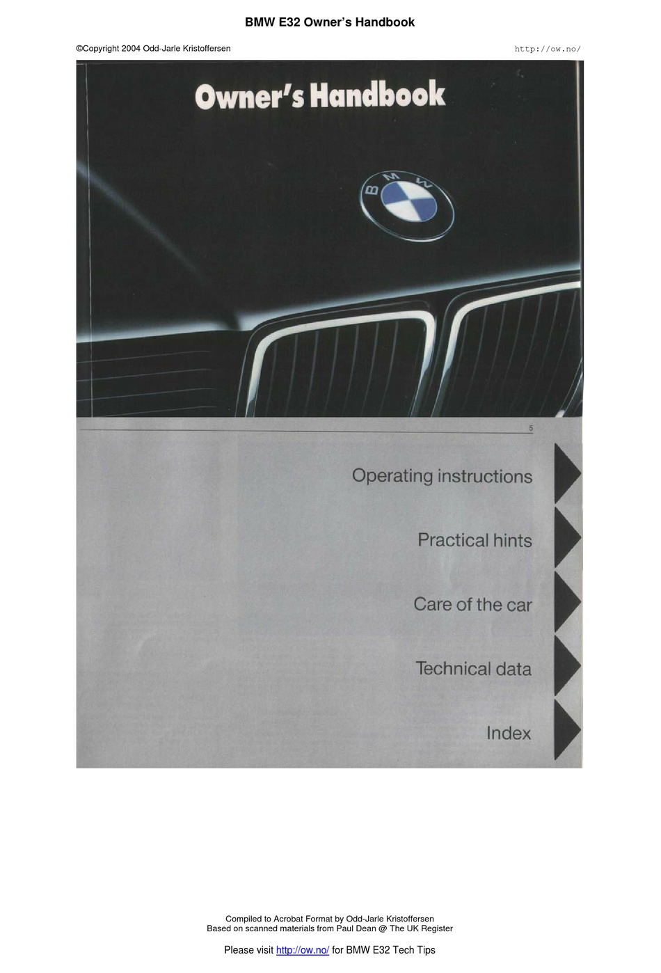 Bmw e32 owner's handbook manual pdf download