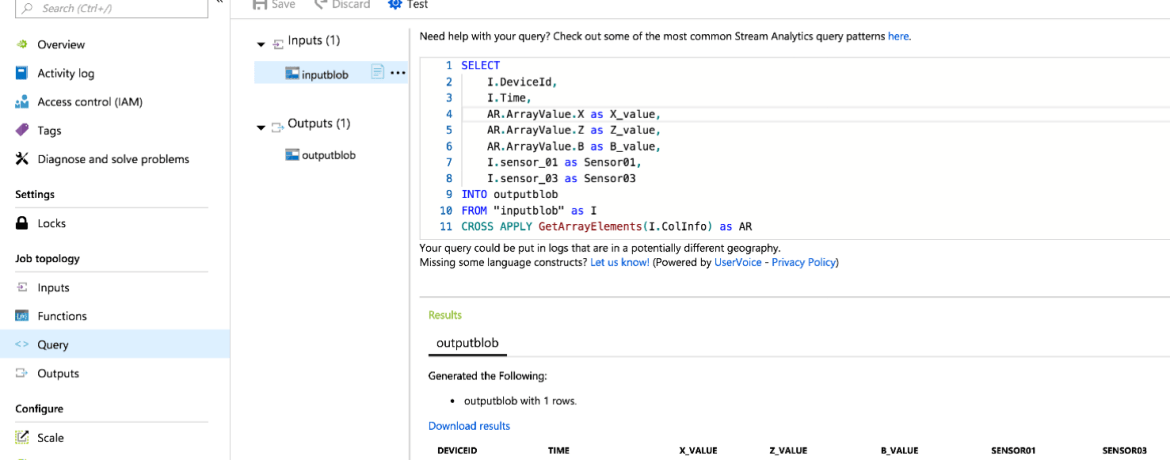 Azure Stream Analytics Cross Apply GetElements