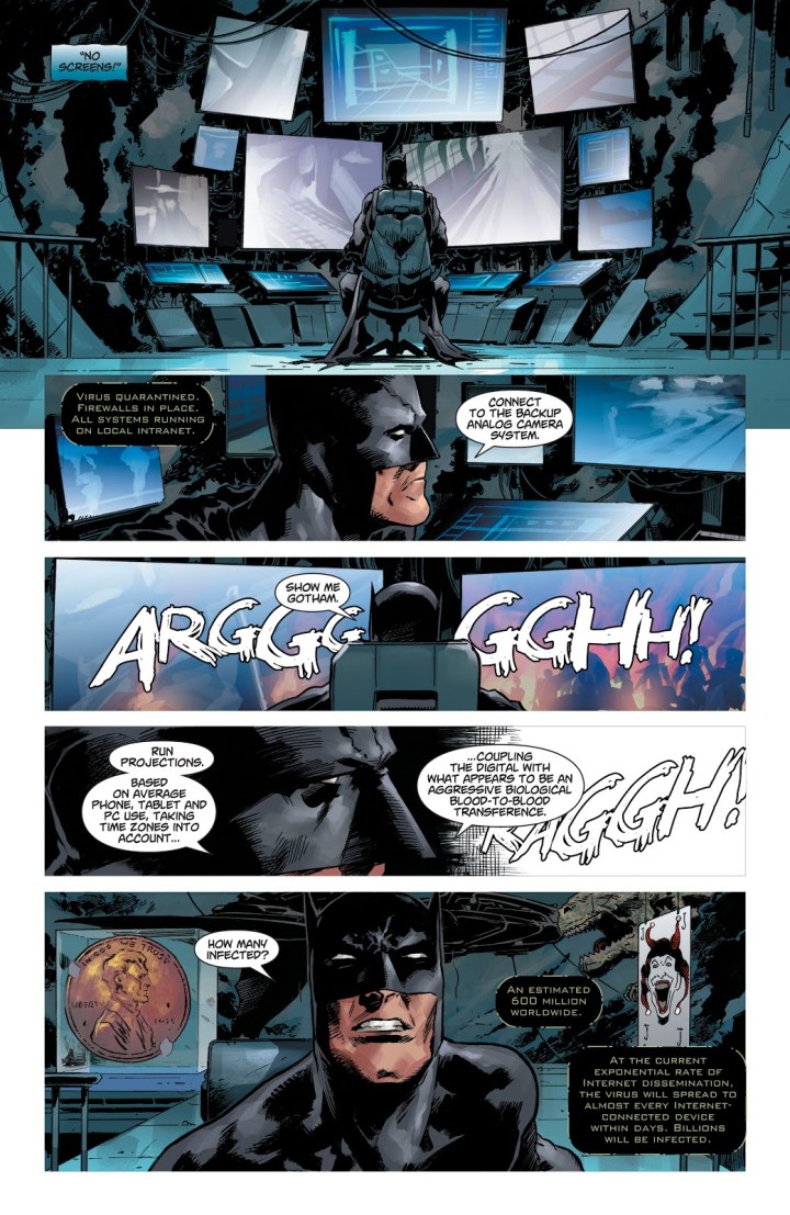 In 'DCeased' (1999) #1, the Batcave's systems go offline and estimate 600 million are affected.