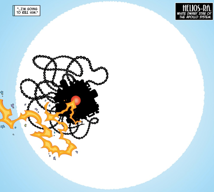 In 'Silver Surfer' (2019) #4, Silver Surfer wraps a chain around the Lifebringer One and tows it towards Helios-Ra.