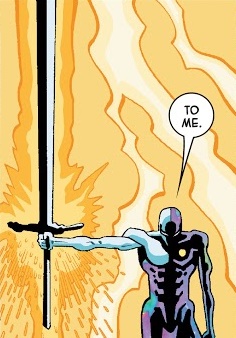 In 'Silver Surfer' (2019) #5, Silver Surfer transforms his board into a sword.