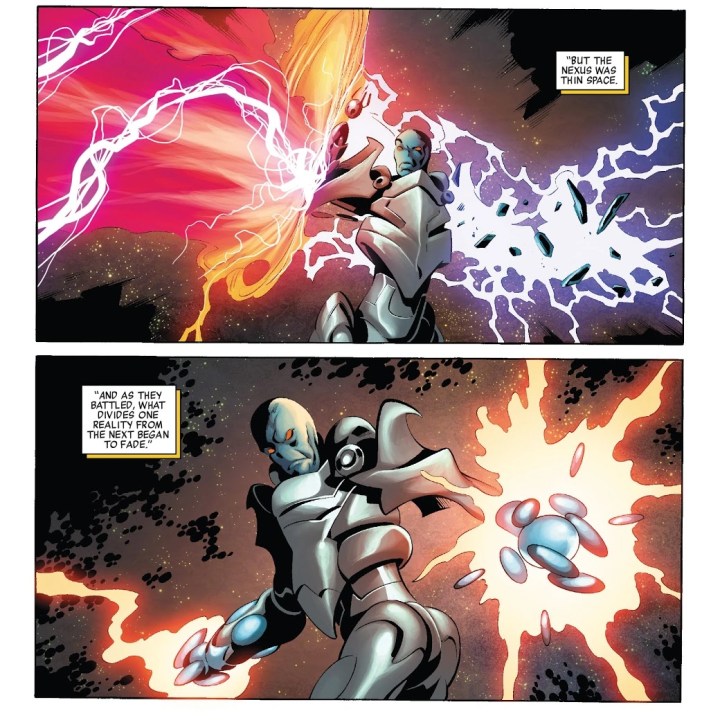 In 'New Avengers' (2015) #30, a Beyonder battles.