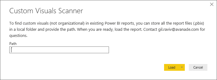 Load dialog box for Power BI Custom Visuals Scanner