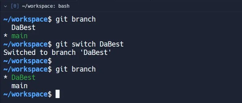 ตัวอย่างการใช้ git switch เพื่อย้าย branch