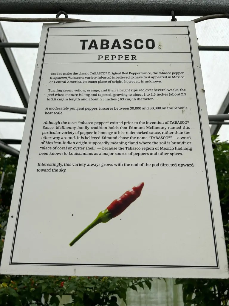 Sign talking about the Tabasco peppers and their properties
