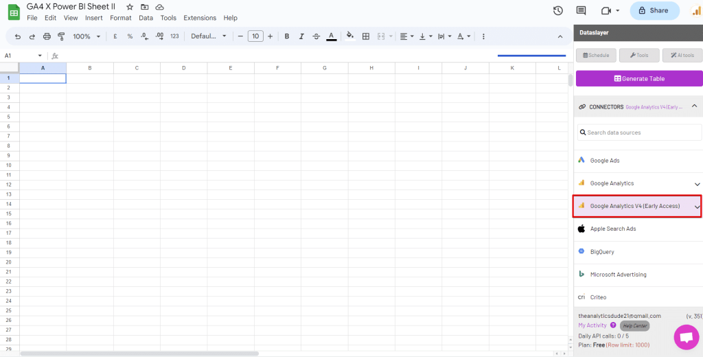 Datola GA4  Power BI DataSlayer Connector data source