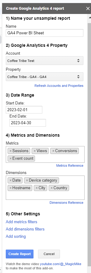 Datola GA4 X Power BI GA4 Magic Reports extension setup