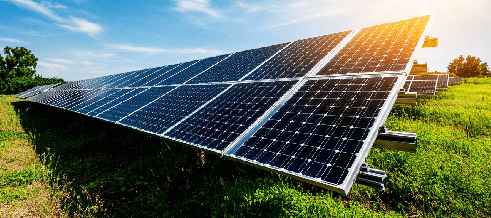 Aerial view of solar panels under sunlight representing smart 360° solar system monitoring with IoT technology