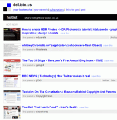 Partial screenshot of del.icio.us homepage